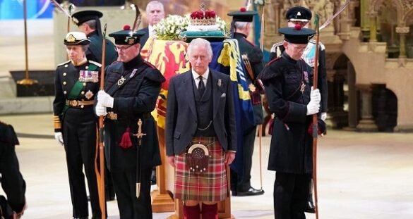 King Charles leads queen's coffin procession in Scotland
